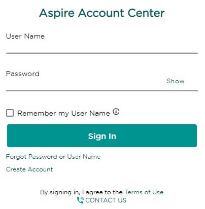 Aspire credit card login form
