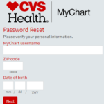 CVS Health password reset form for mychart login
