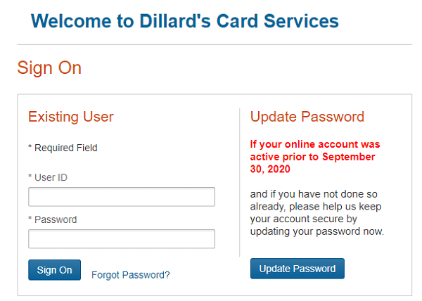 Dillards Credit Card Login Form 