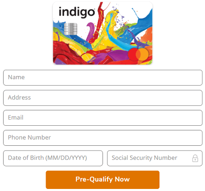 Indigo card pre-qualify check form