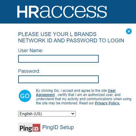 L Brands HR Access login form