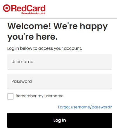 Redcard Reloadable account login page