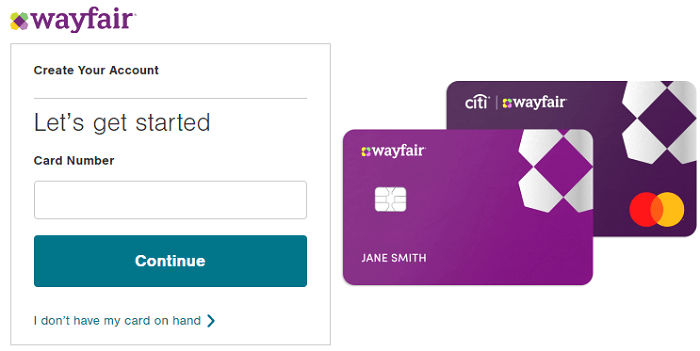 Wayfair credit account registration form