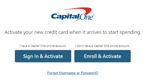 capital one card activation screen