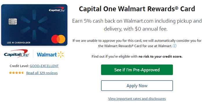 capital one Walmart card online application options page
