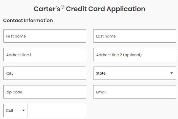 carters new credit card online application form