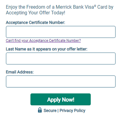 credit card application by accepting merrick mail offer