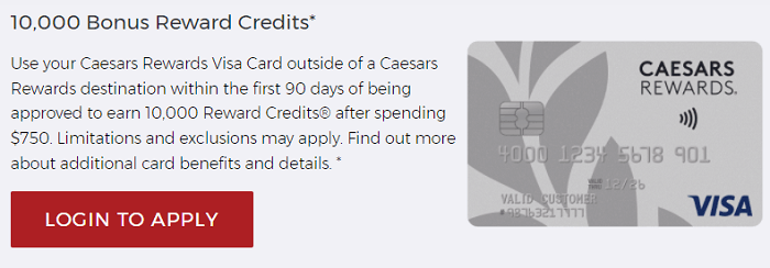 credit card page on caesars website