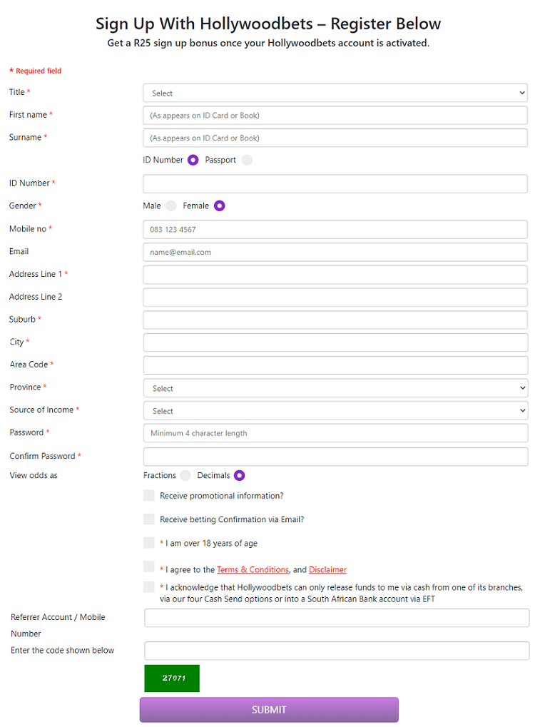 hollywoodbets.net online registration form