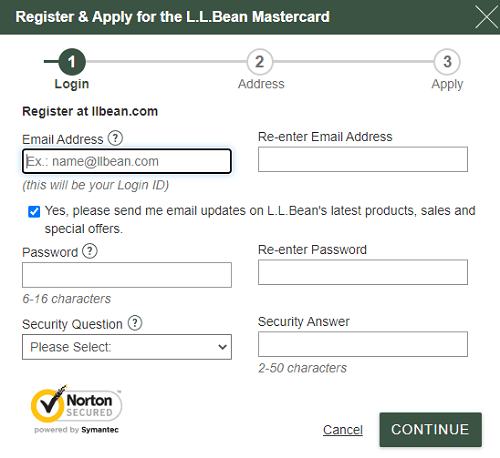 llbean registration and mastercard application form