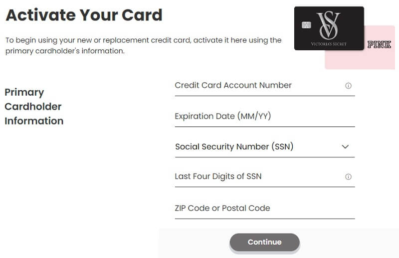 victoria secret credit card activation page