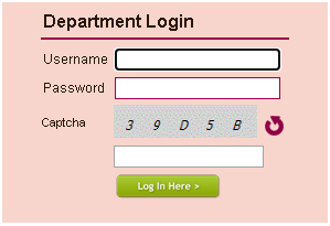 department login form on SSMMS portal