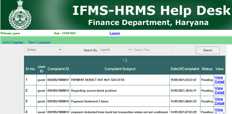 ifms hrms haryana helpdesk page