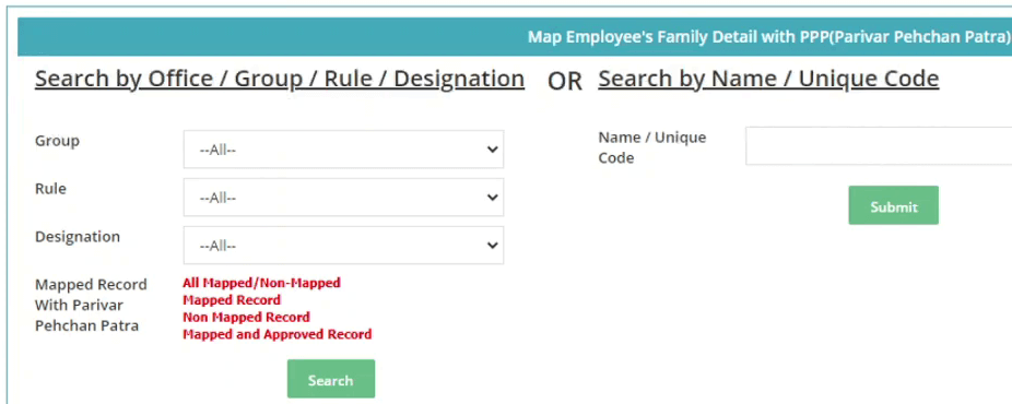 map family id employee search page hrms haryana