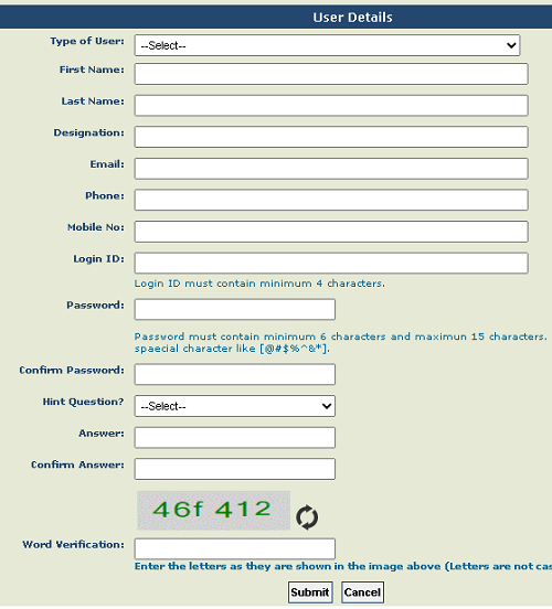 PFMS MIS user registration form