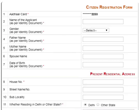 edistrict delhi user registration form