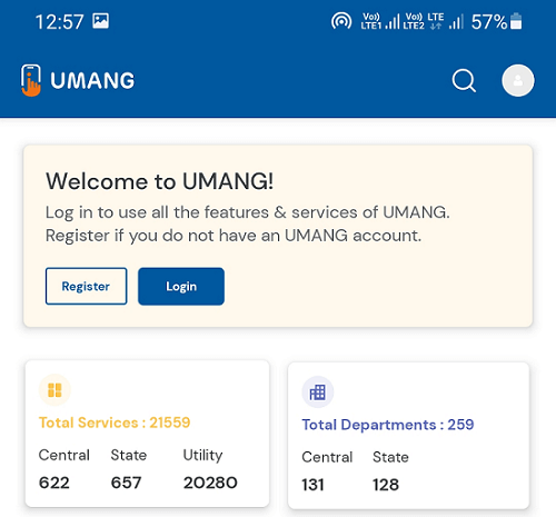 umang app welcome screen