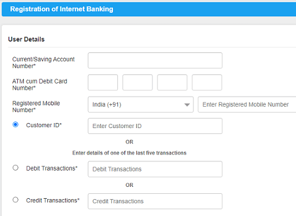 Canara net banking registration form