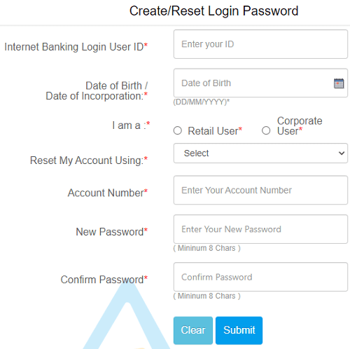 canara net banking password reset form