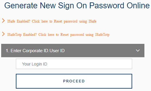 icici generate new corporate sign on password page