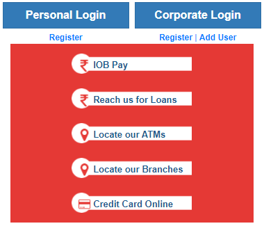 iob net banking login and registration links