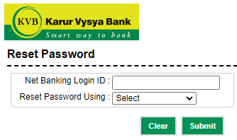 kvb net banking password reset form