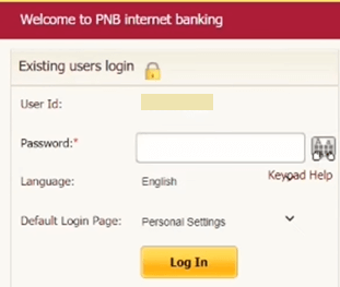 pnb password entry field