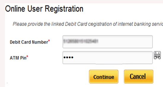 pnb user registration debit card verification page