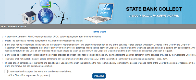 sbi collect terms page
