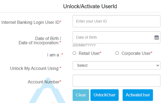 unlock activate canara bank user id form