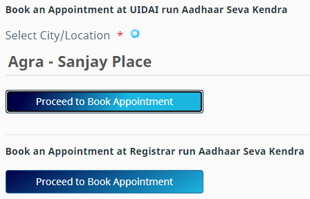 aadhar online appointment options page