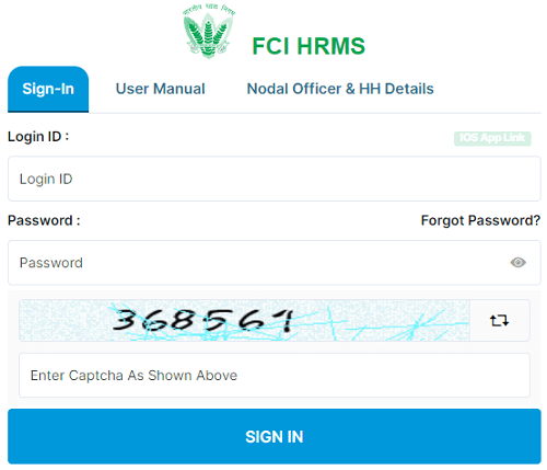 fci hrms login page