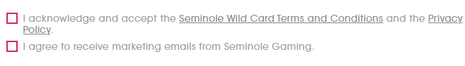 seminole wild card terms and condition check boxes