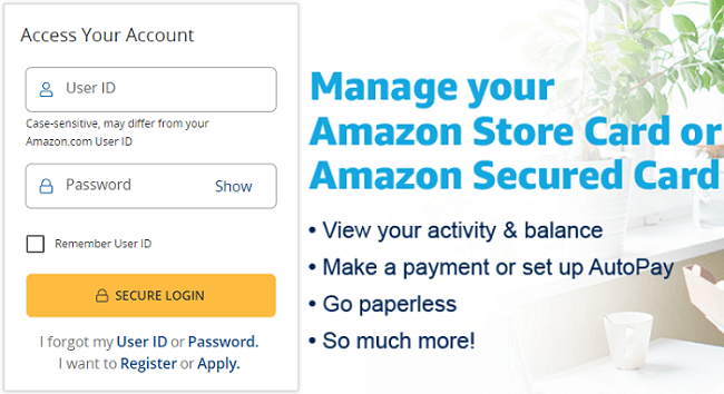 Amazon store credit card login form
