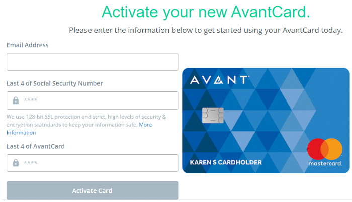 Avant MasterCard online activation form