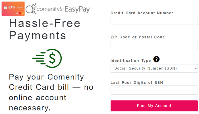 Comenity's EasyPay form