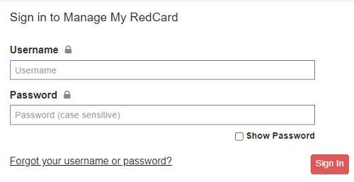 Manage My RedCard login page