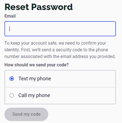 Mission Lane login password reset form