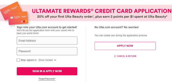 Ultamate rewards credit card application page