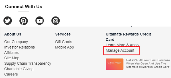 ulta.com manage credit card account link