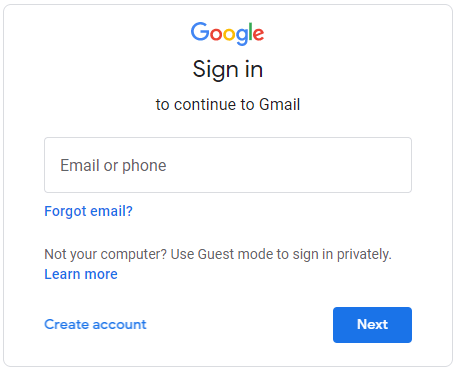 Gmail Sign In form