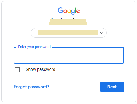 Gmail password screen for login