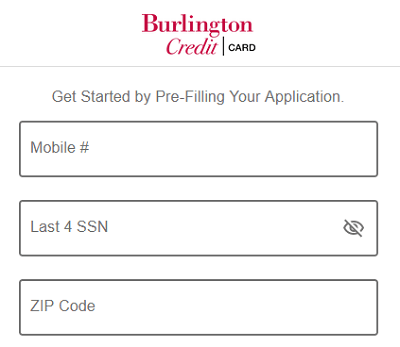 Burlington Comenity new credit card application pre-filling