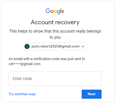 Gmail password recovery form