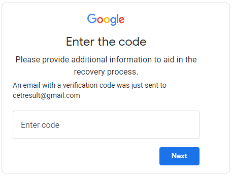 verification screen to recover Gmail id
