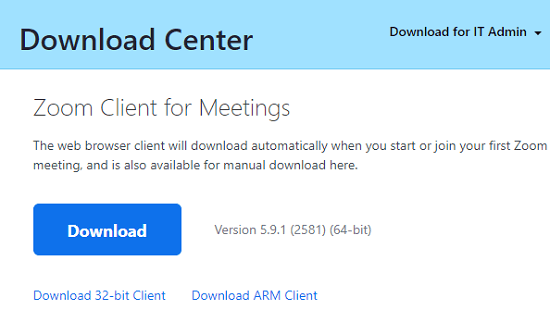 zoom client for meetings download page