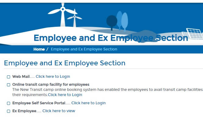 Employee and Ex-Employee services page on the NTPC website
