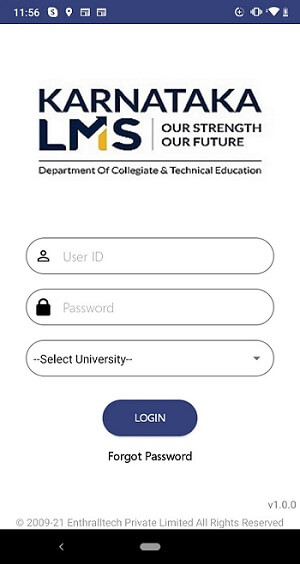 Karnataka LMS mobile app login screen