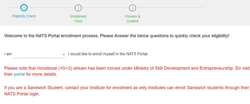 Enrollment page on the NATS Portal